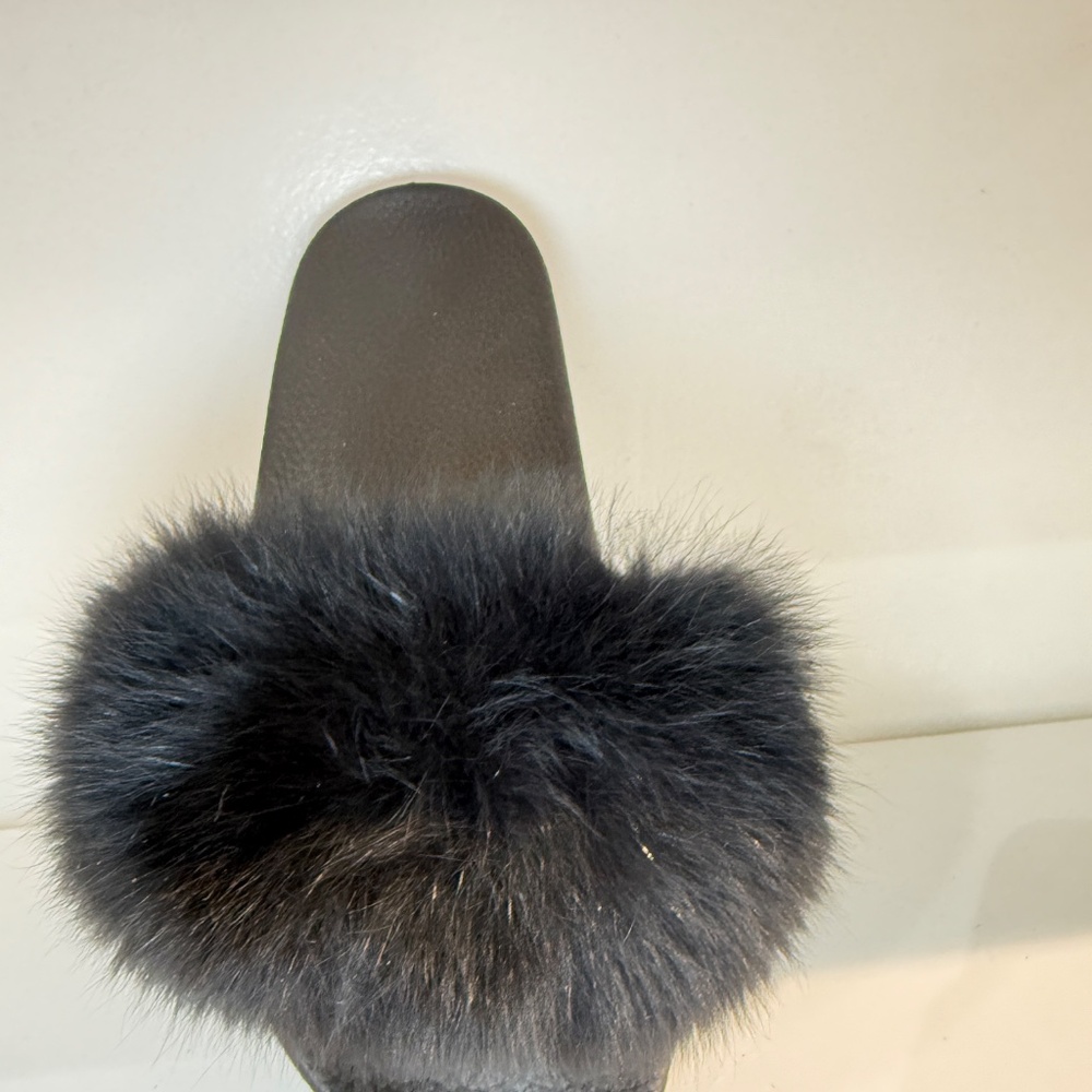 GOLDEN ROAD Women's Faux Fur Slides, Open Toe Cute Fur Slippers, Comfortable